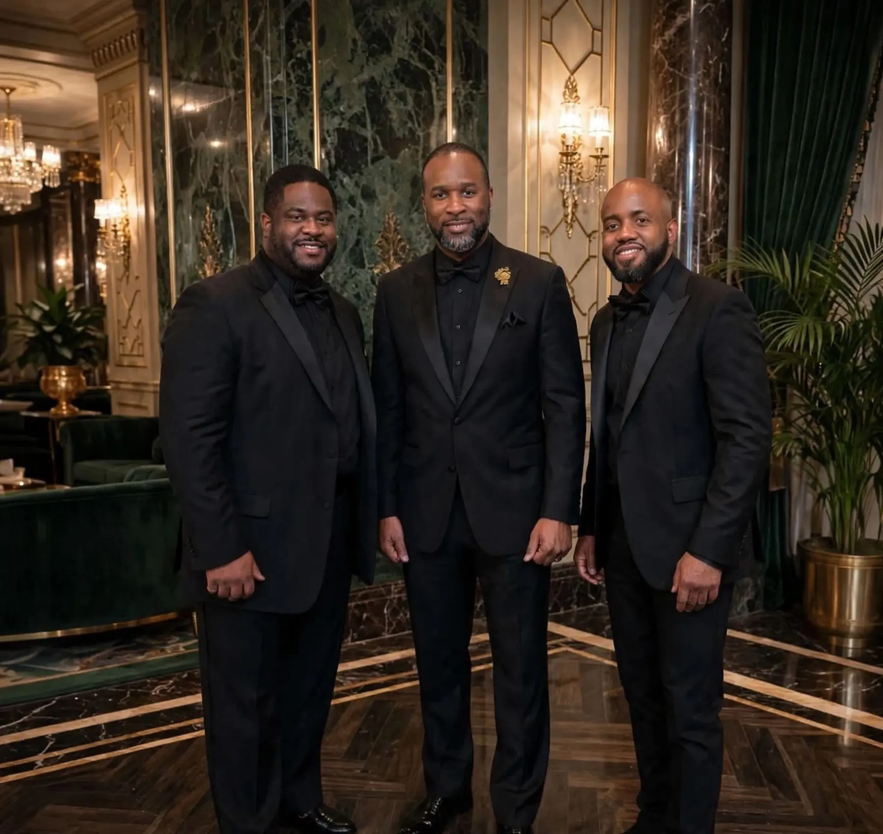 The Bryson Brothers, founders of The Flow Foundation, in black tuxedos